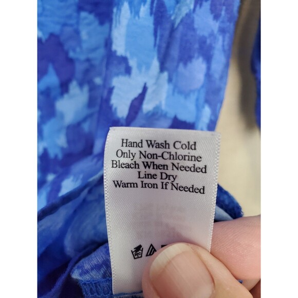Coldwater Creek Blue Floral Elbow Sleeve Button-Up Tunic Size Large - Picture 7 of 7